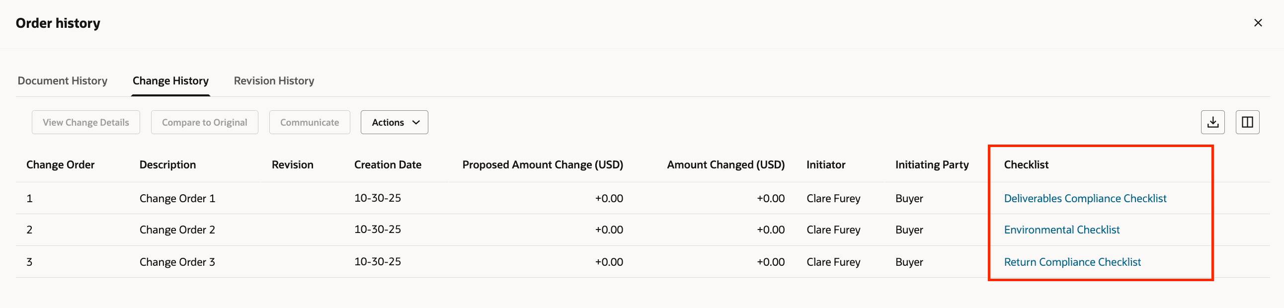 変更履歴ページのチェックリスト
