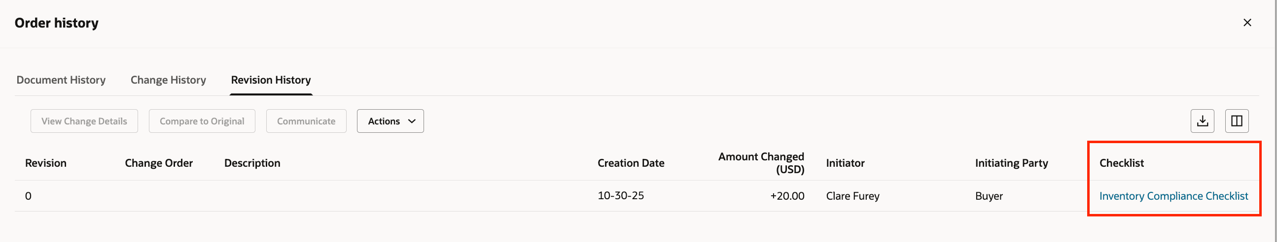 改訂履歴ページのチェックリスト