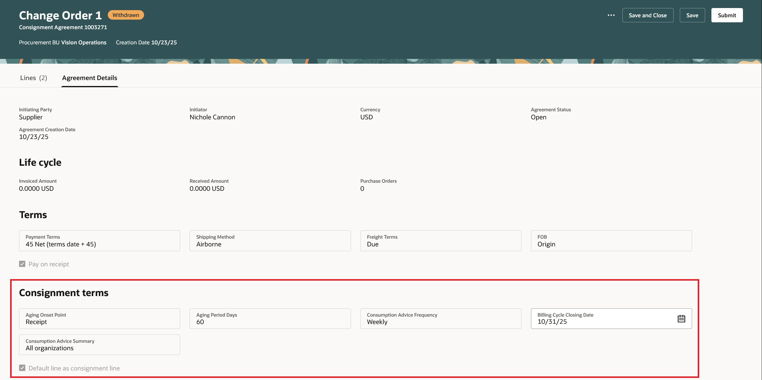 「契約詳細」タブの委託条件の更新