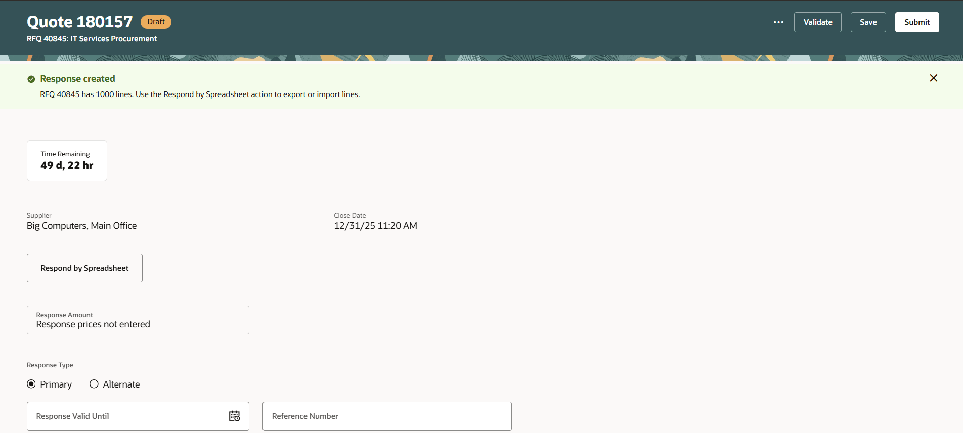 応答が作成されました