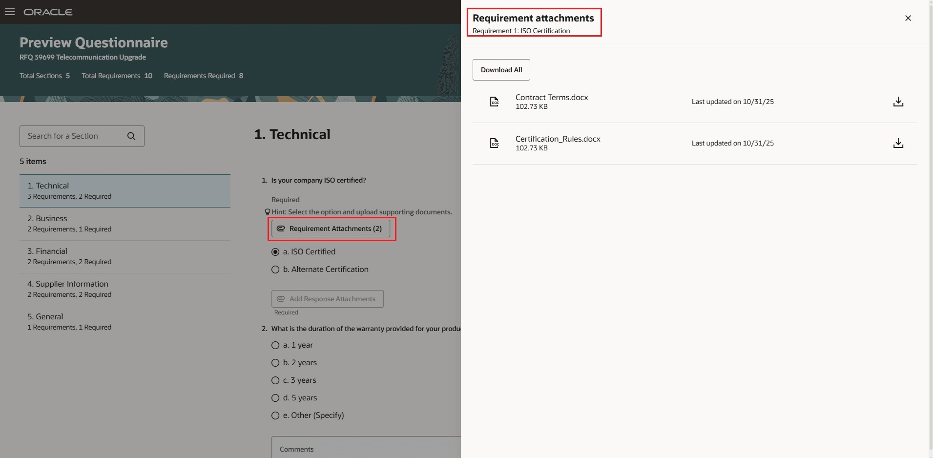 大量の要件- 要件添付