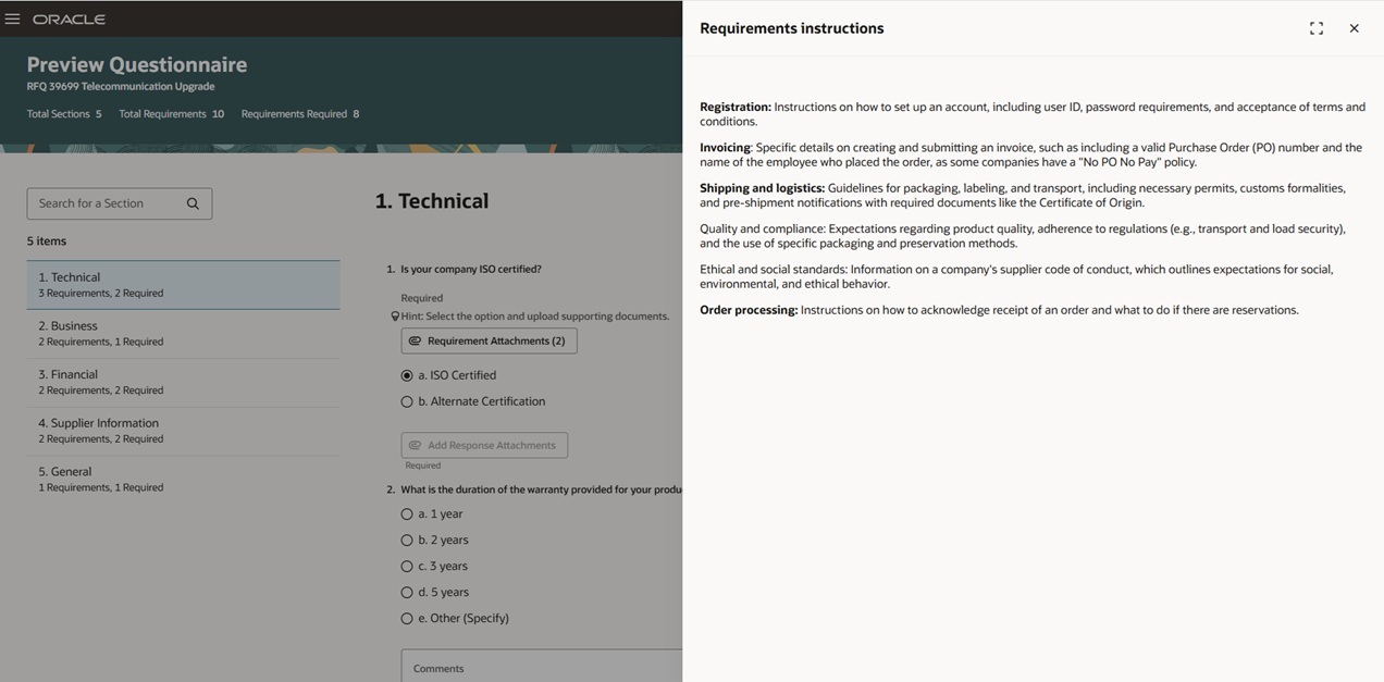 大量の要件- 指示の表示