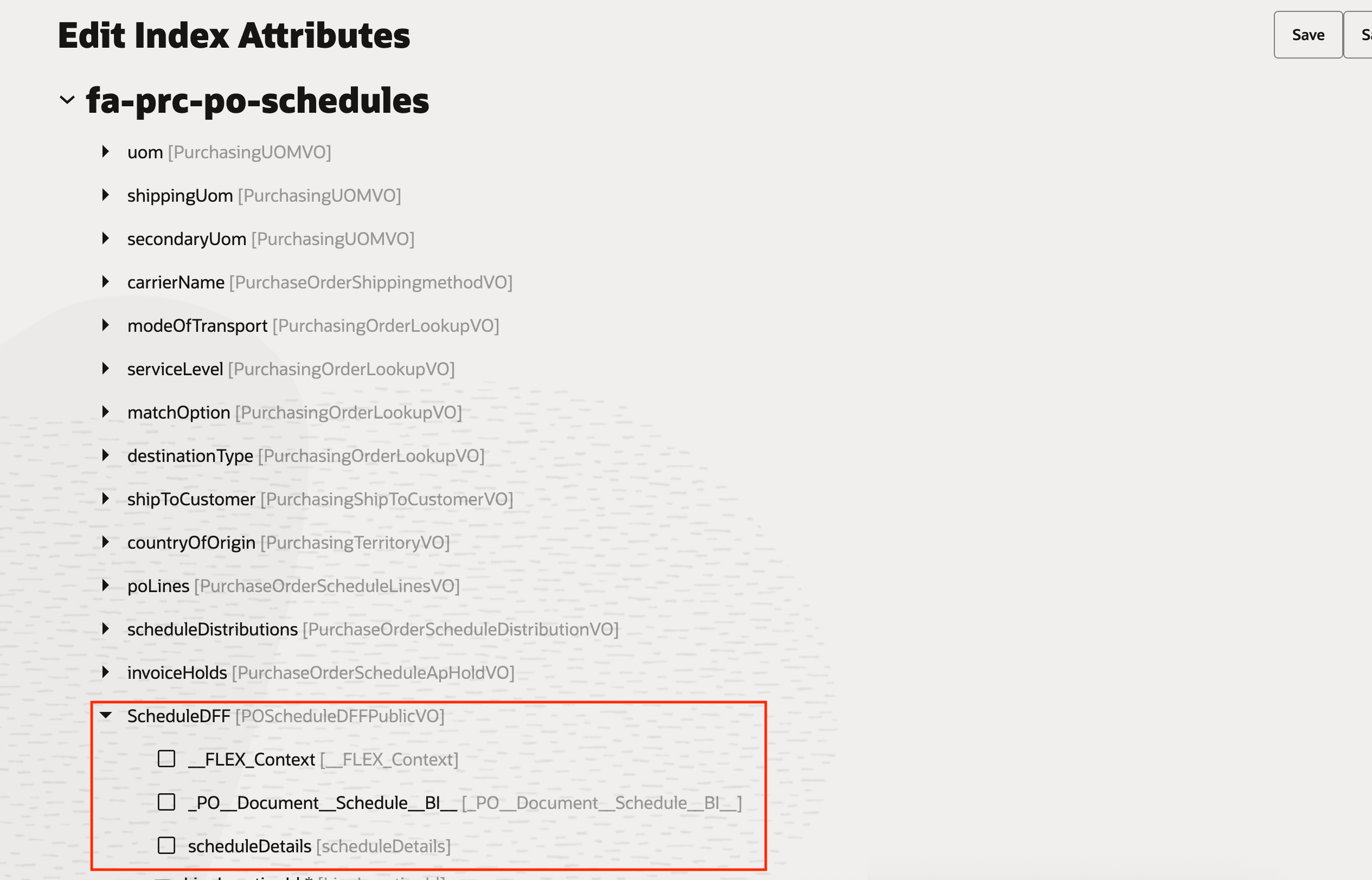 索引でのフレックスフィールドの有効化