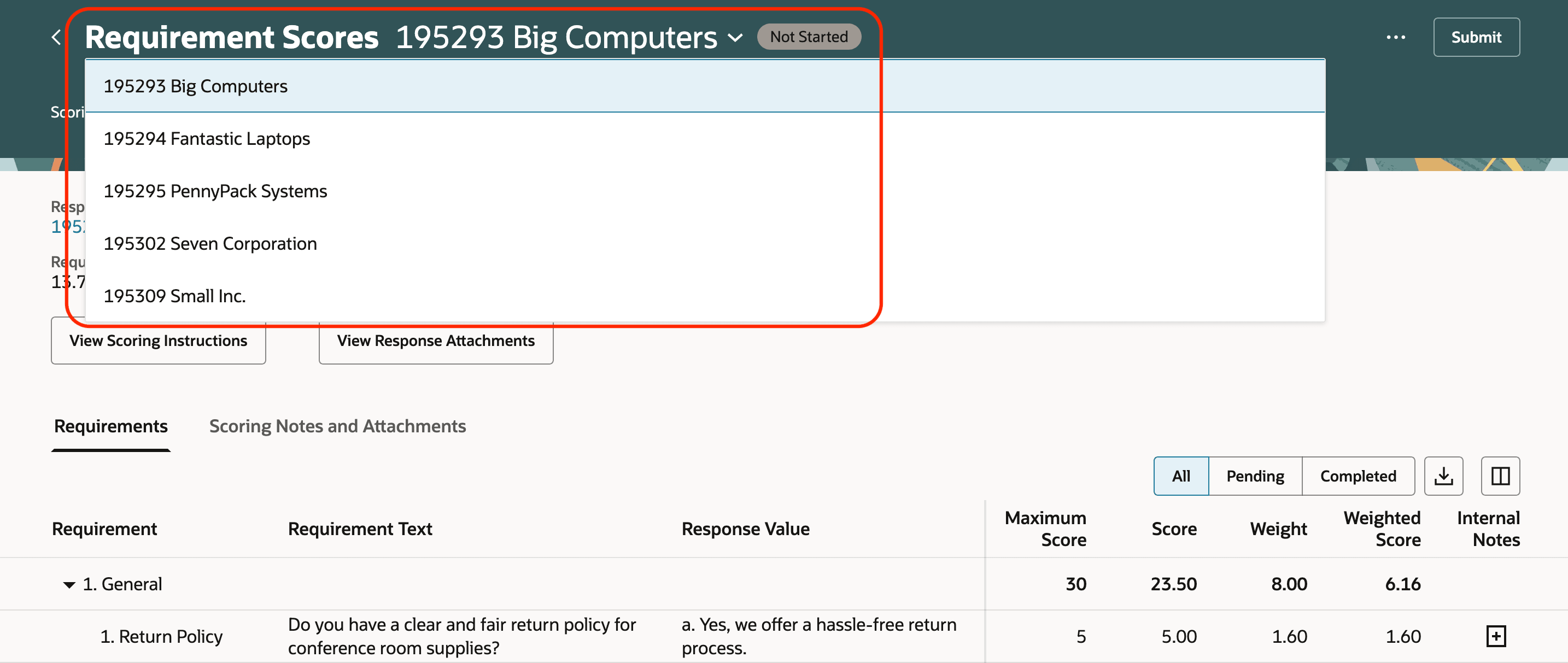 要件スコア・ページの応答スイッチャ