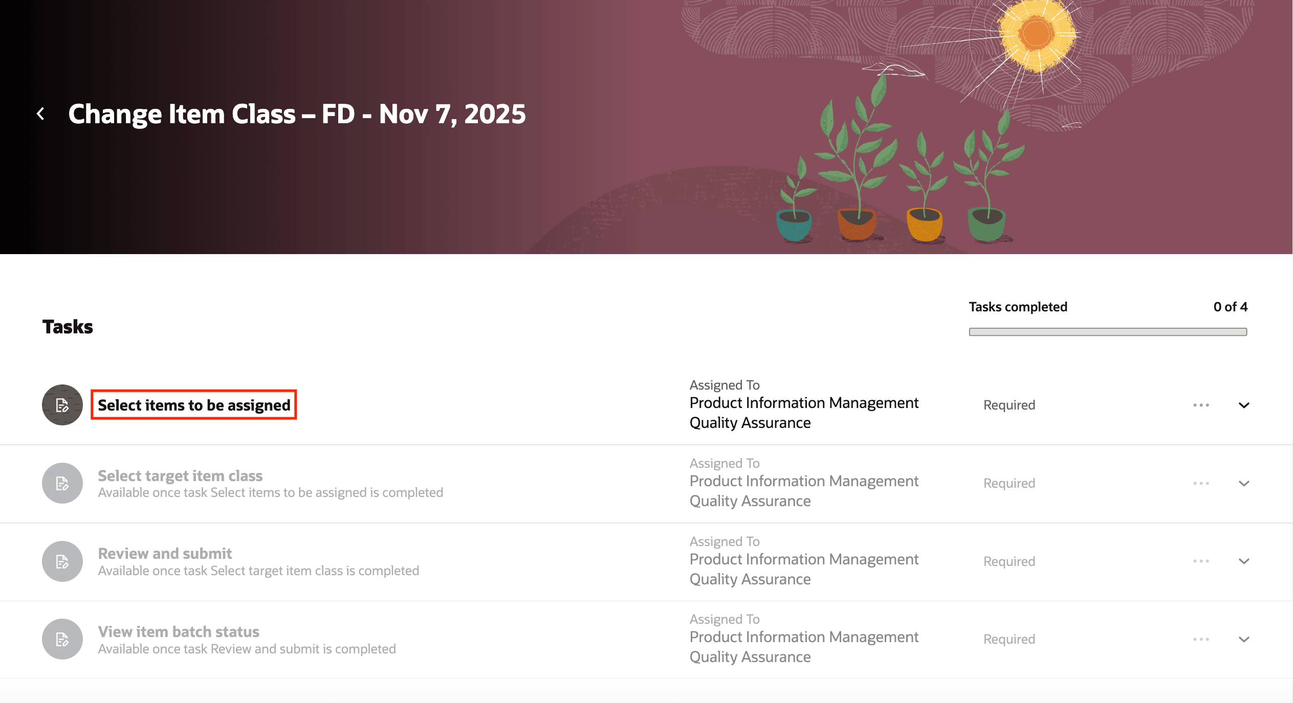 タスク: 割当する品目の選択