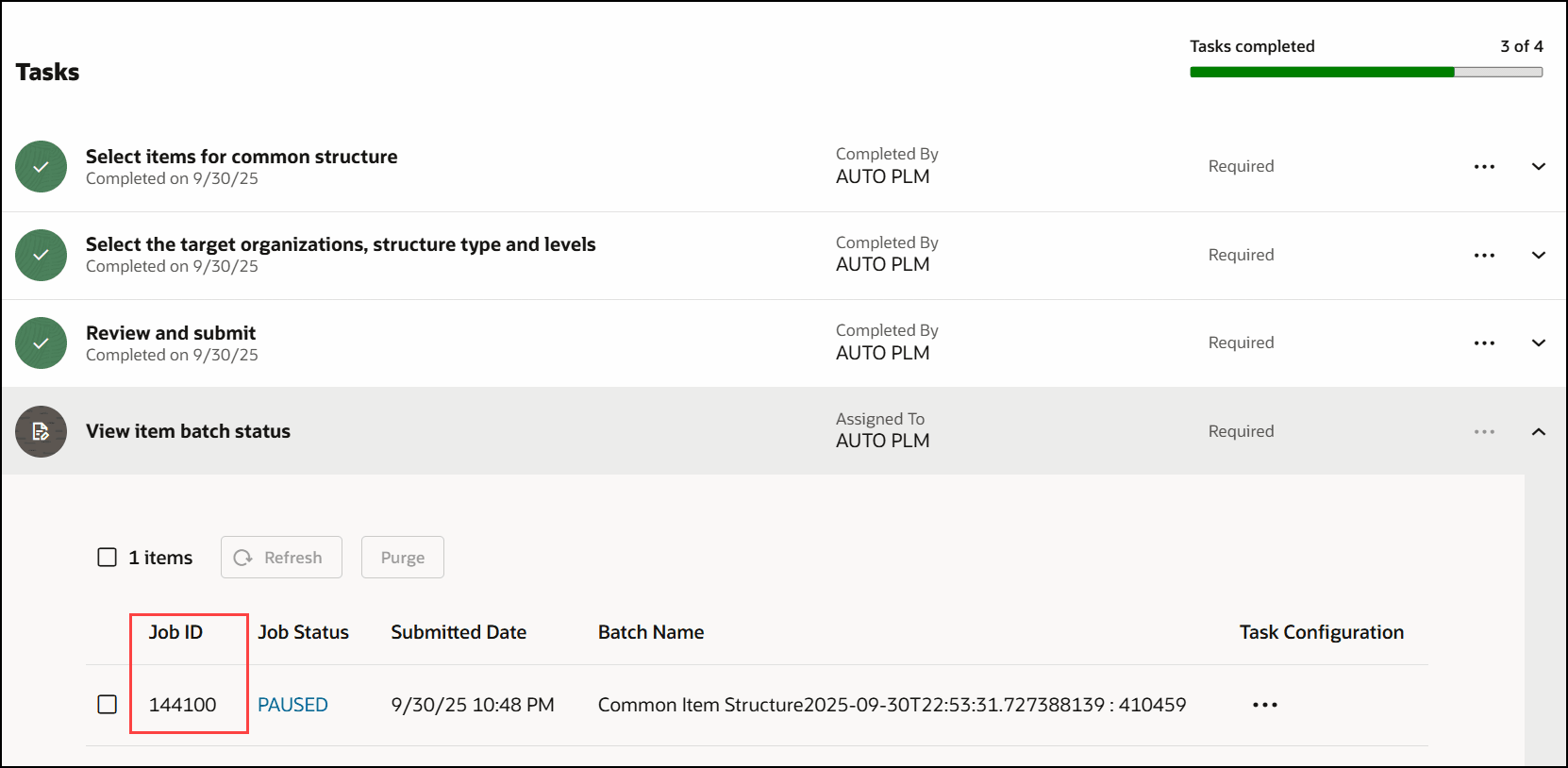 共通構成のバッチに対応するジョブID。