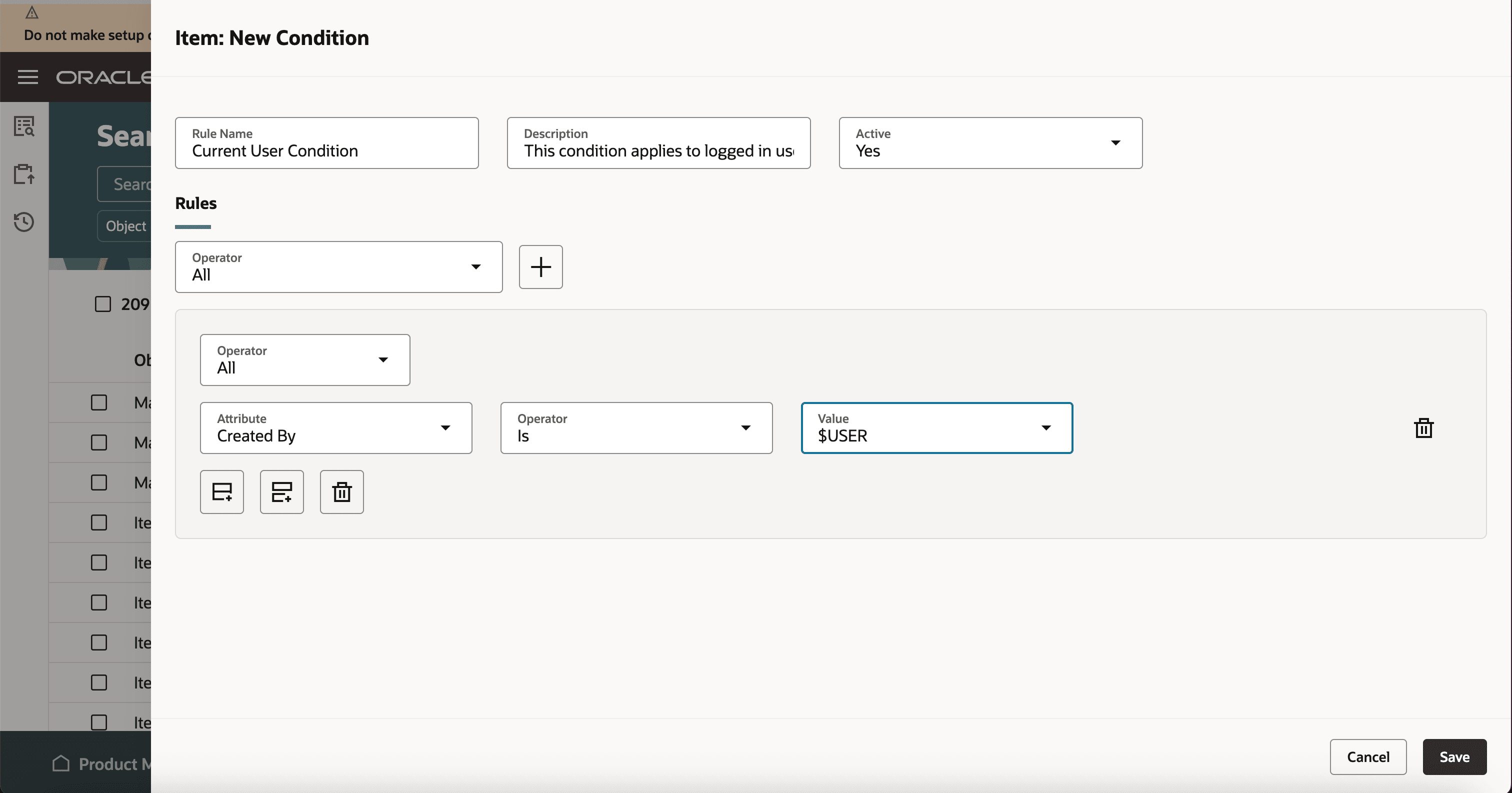 アイテムの現在のユーザー条件