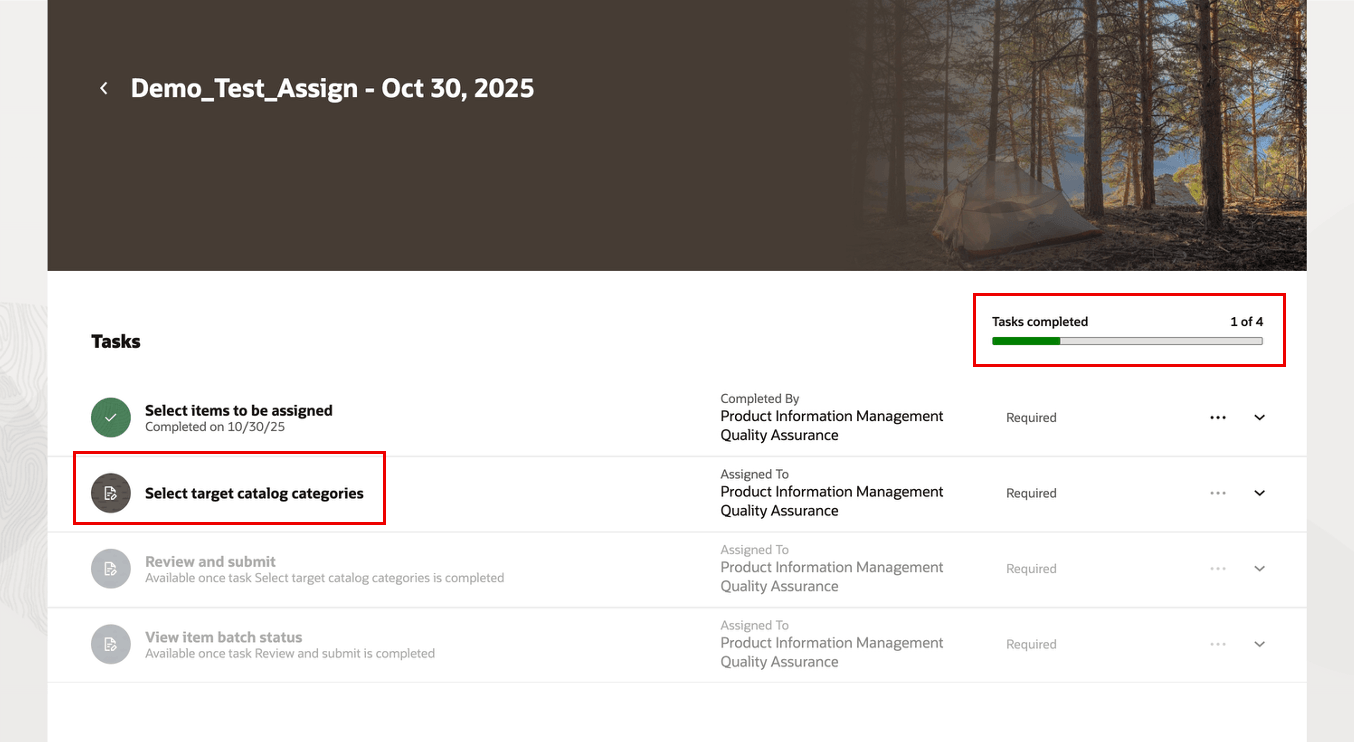 タスク: ターゲット・カタログ・カテゴリの選択