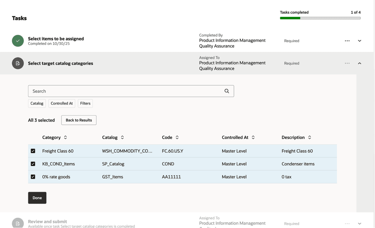 選択したターゲット・カタログ・カテゴリ