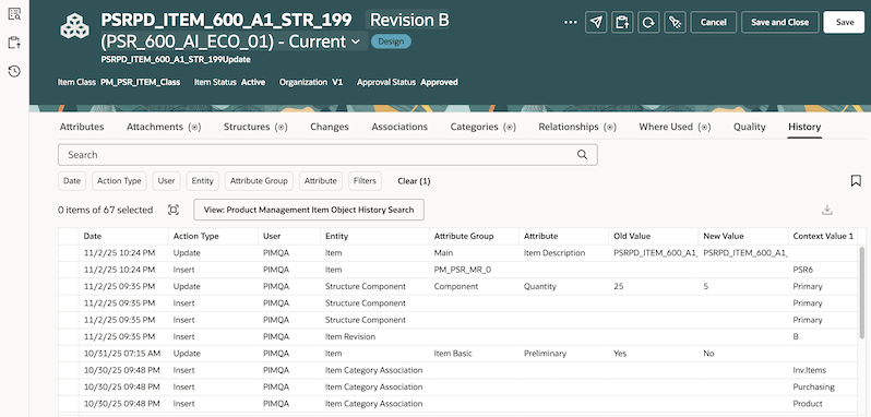 「品目履歴」タブ