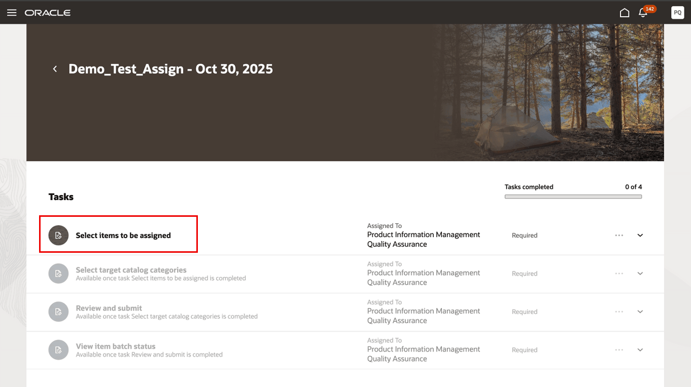 タスク: 割当する品目の選択