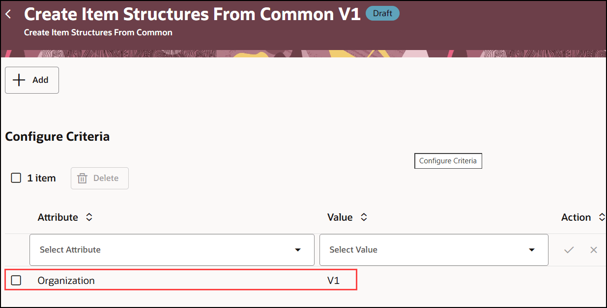 ソース品目の組織の構成