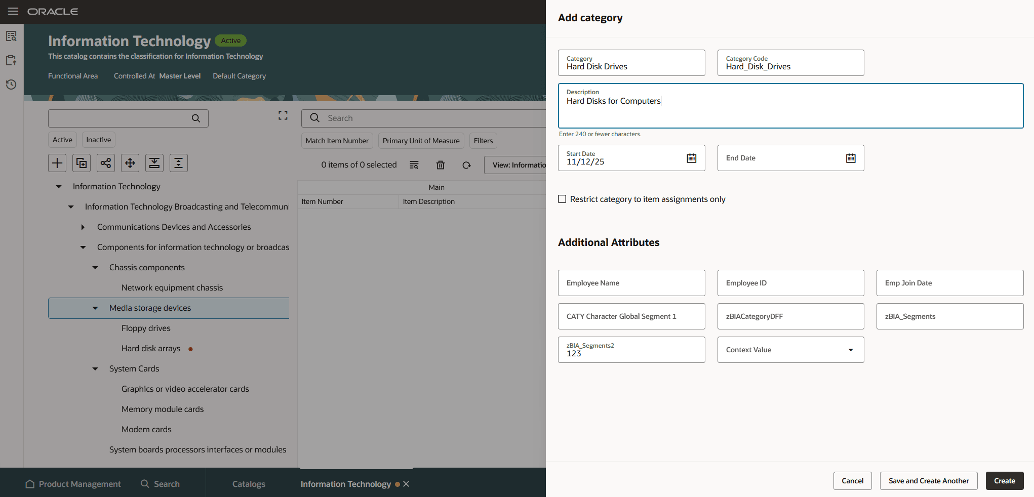 カタログへのカテゴリの追加