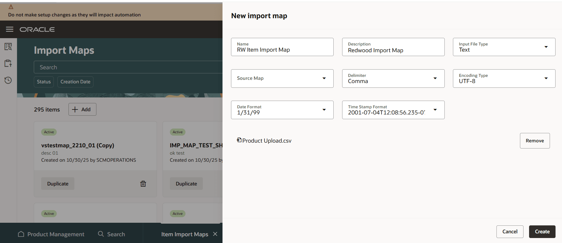 新規インポート・マップ・ドロワー
