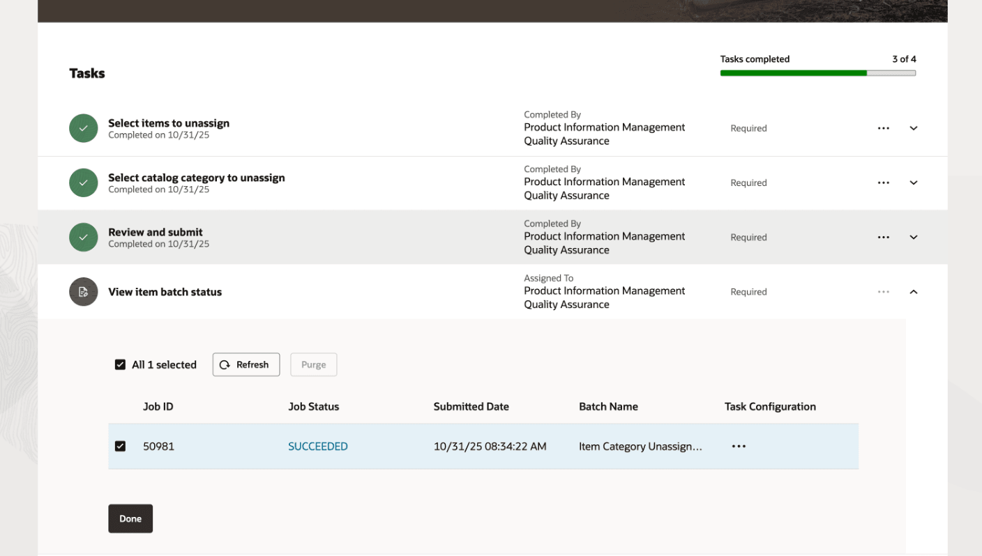 タスク: 品目バッチ・ステータスの表示