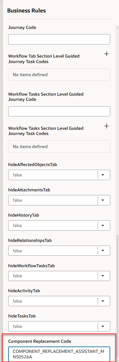 Visual Builderのビジネス・ルールを使用したコンポーネント置換アシスタント・ボタンの有効化