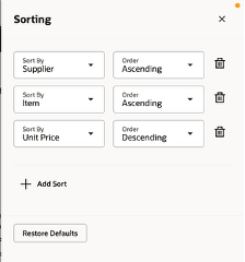 列ドロワーのソート