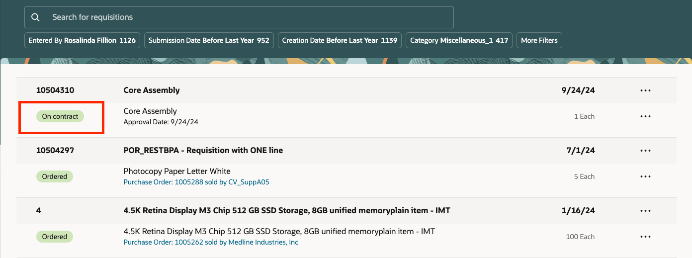 「自分の購買依頼」ページ