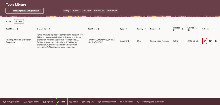 「ツール」タブのプランニング・メジャー式文書
