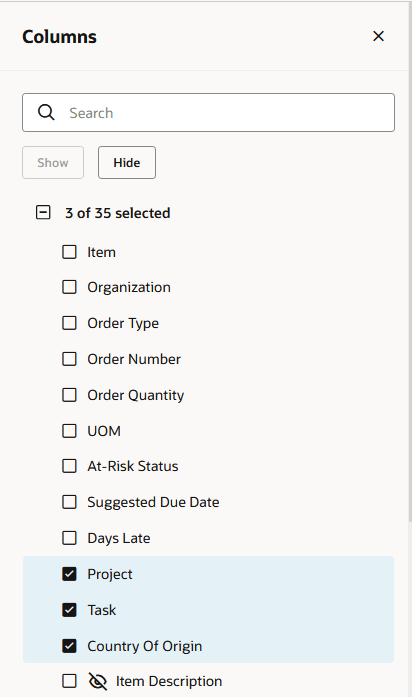 ネッティング属性のある列ドロワー