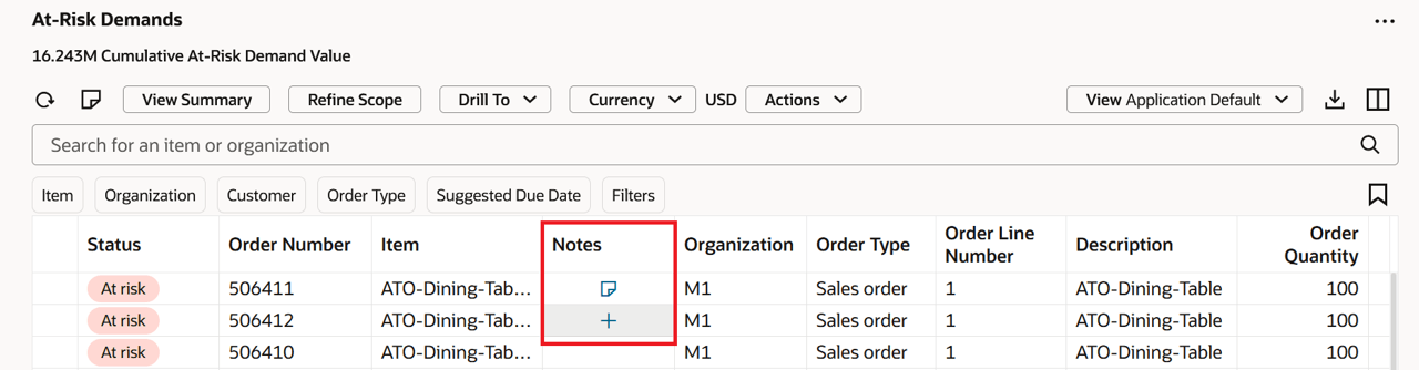 リスクあり需要ノート列