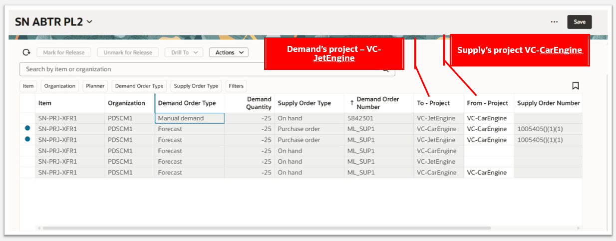 属性ベースの転送推奨からドリル先のレコードを選択