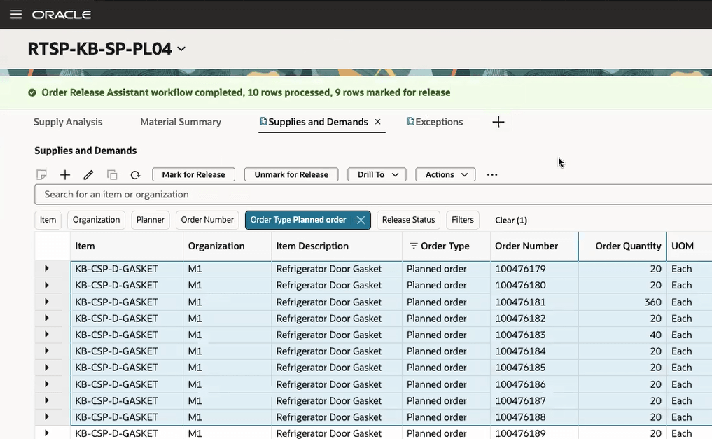 ワークフローの結果を表示するメッセージ