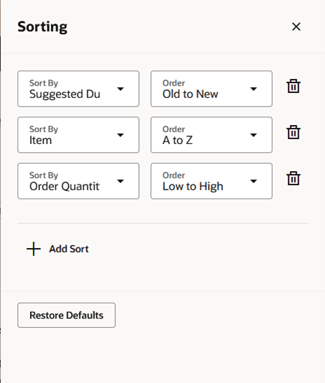 ドロワーのソート