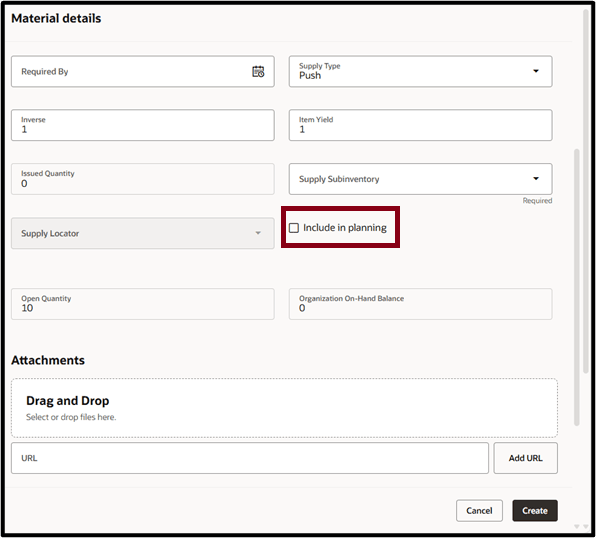 作業オーダー資材詳細の定義