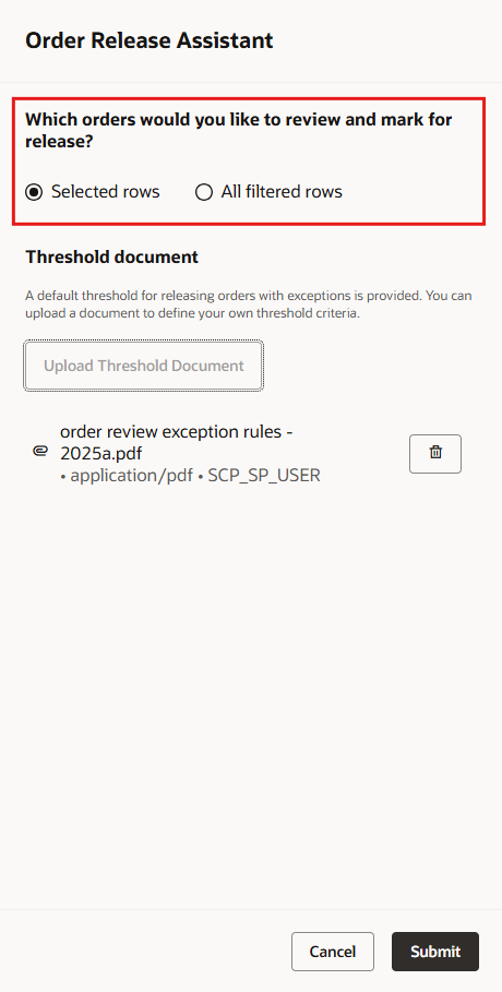 オーダー・リリース・アシスタント・ドロワー