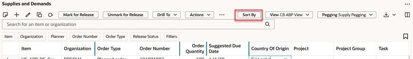 「ソート」ボタン