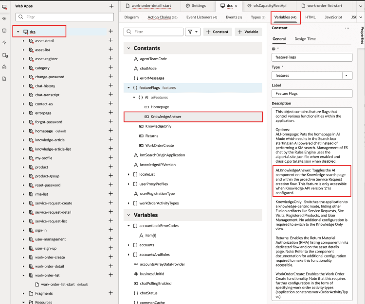 DCSアプリケーションでfeatureFag AI KnowledgeAnswerを有効にします