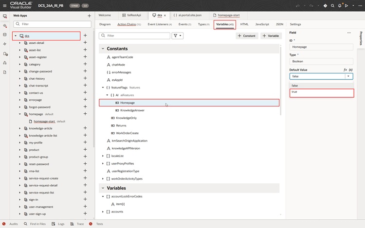 DCSアプリケーションでfeatureFlag AIホームページを有効化