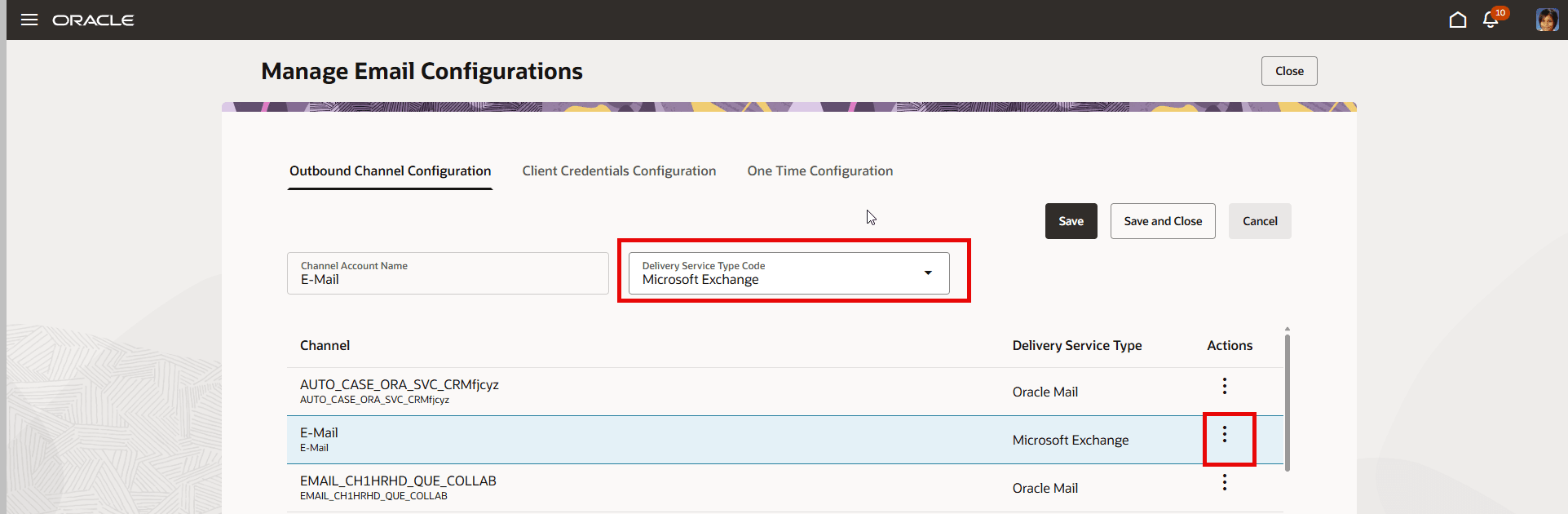 Microsoft Exchange用に構成するチャネルを選択