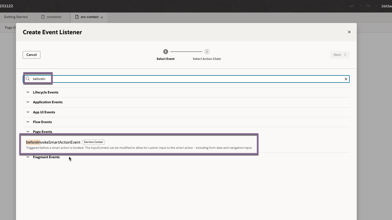 beforeInvokeSmartActionEvent - SVC連絡先ページ