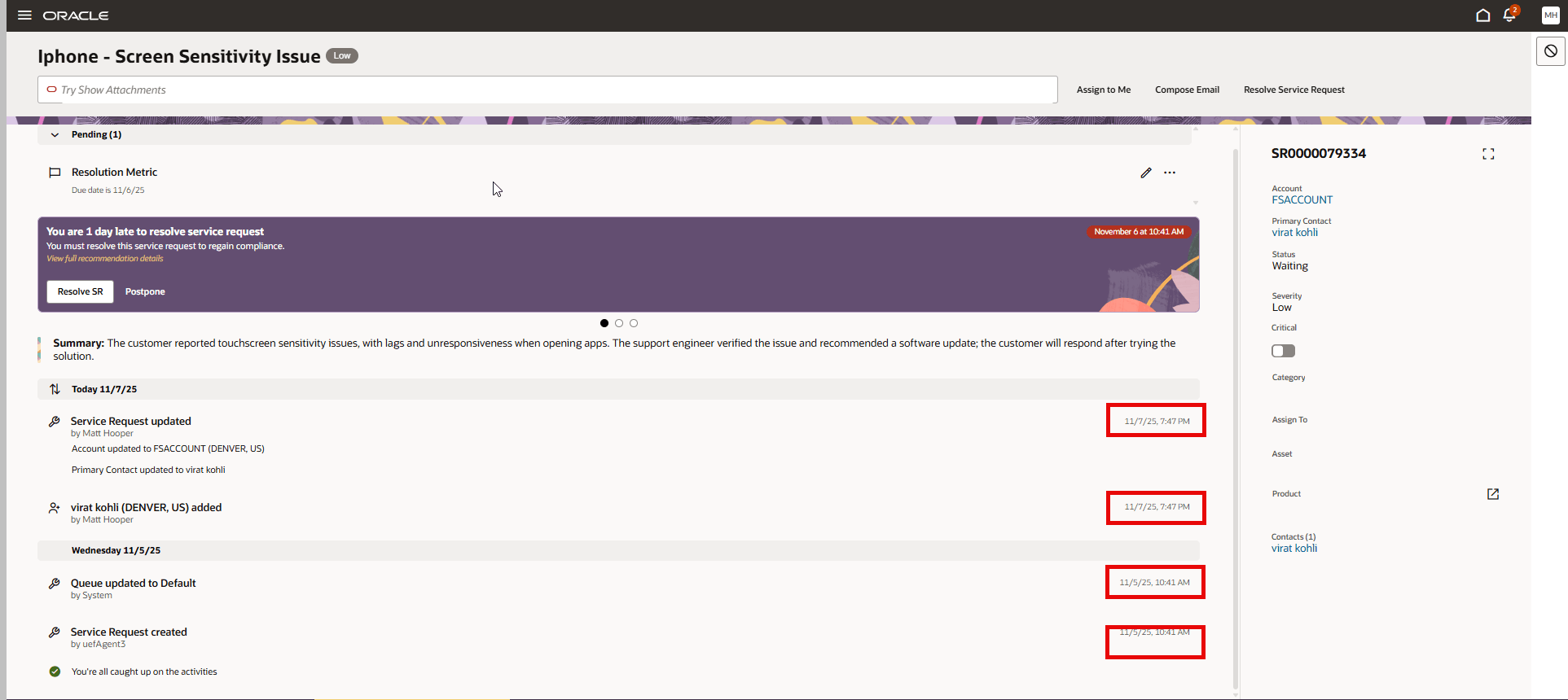 各アクティビティ・ストリーム・エントリの日時の表示