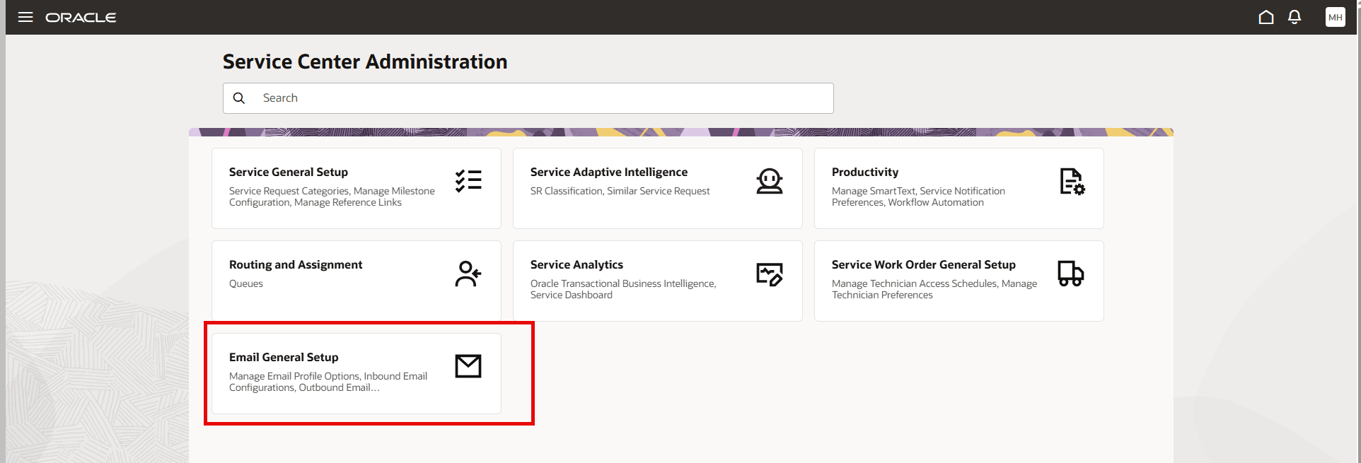 「Service Center Administration」画面