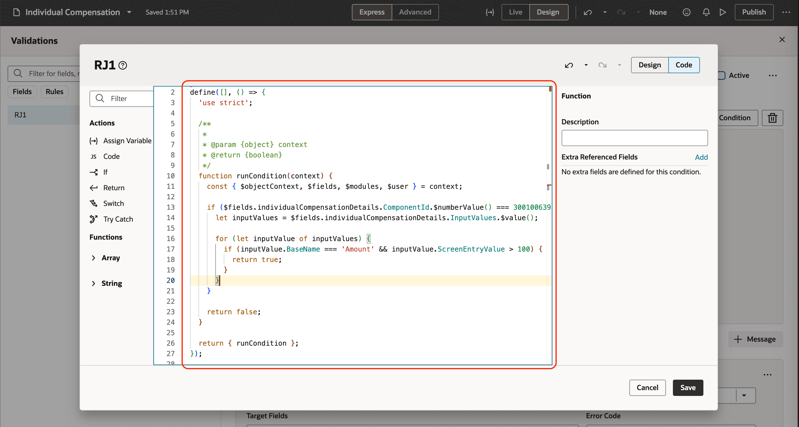 条件プラン= 車両手当、オプション= SUV、入力パラメータ= 金額、金額> 100をチェックします