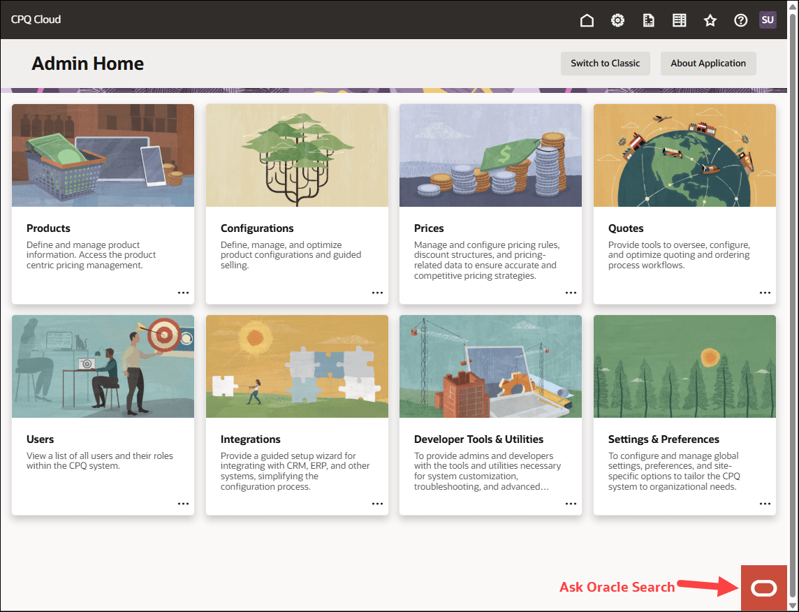 Oracle CPQ Redwood管理ホーム・ページ
