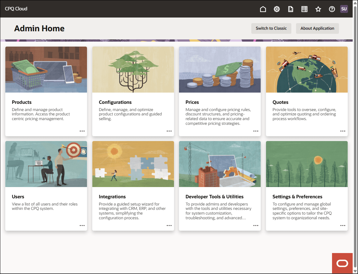 Oracle CPQ Redwood管理ホーム・ページ