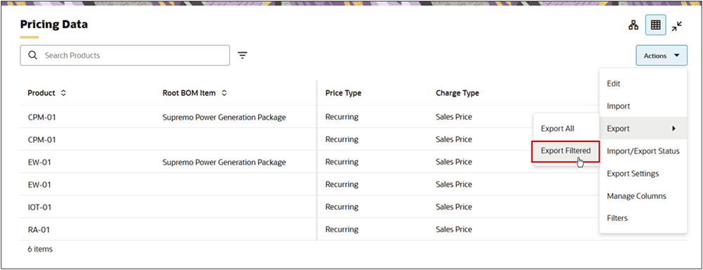 フィルタ済データのエクスポート