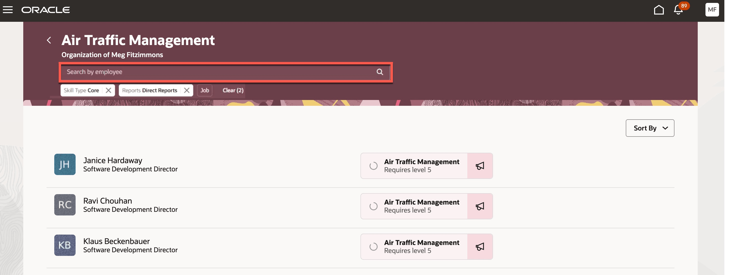 スキルに関連する従業員のリストで従業員を検索します