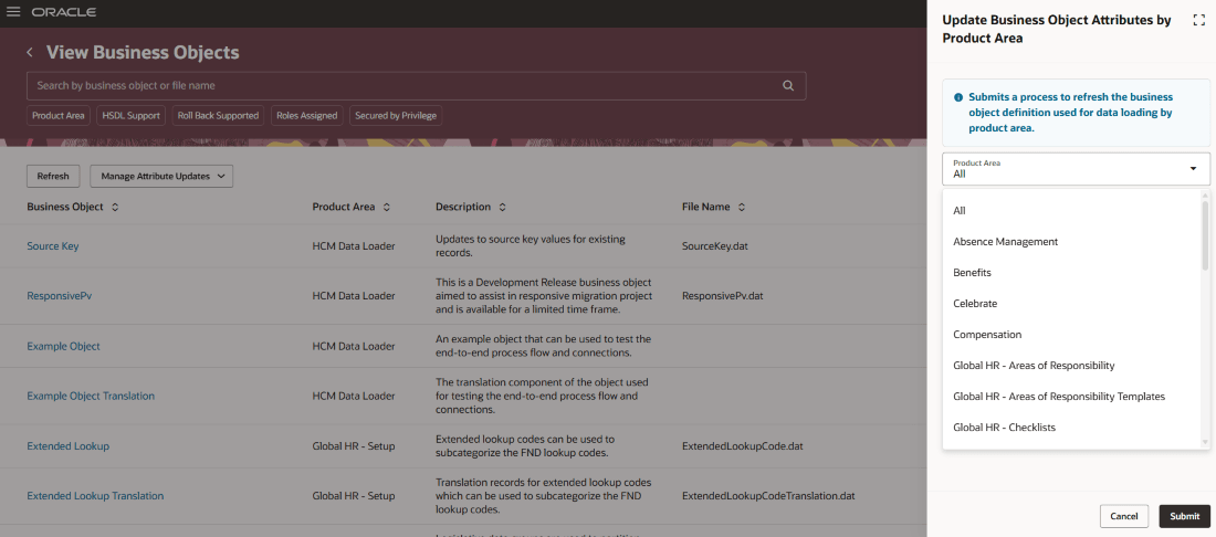 製品領域別属性の更新