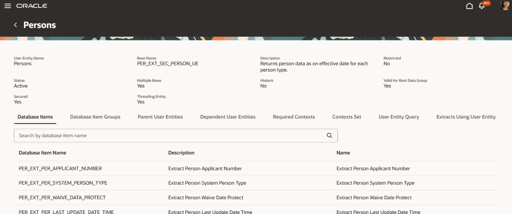 特定のユーザー エンティティ ページ