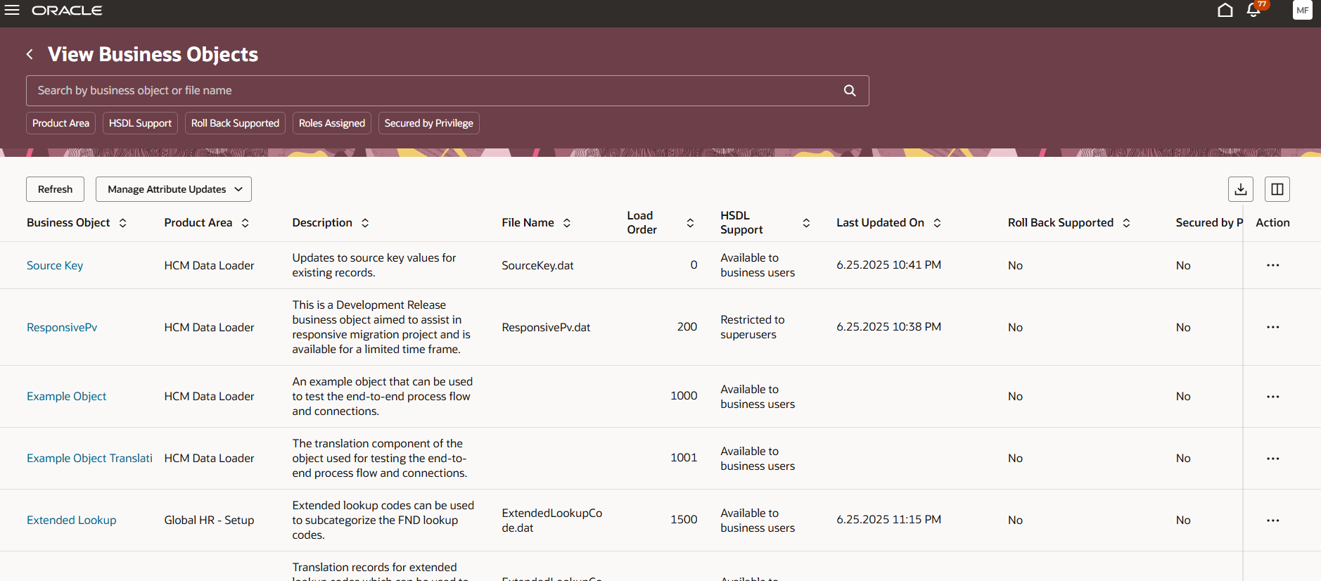 ビジネス・オブジェクトの表示ページ