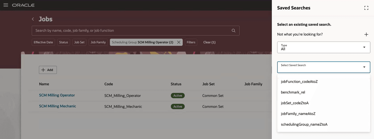 保存済検索のリストの表示