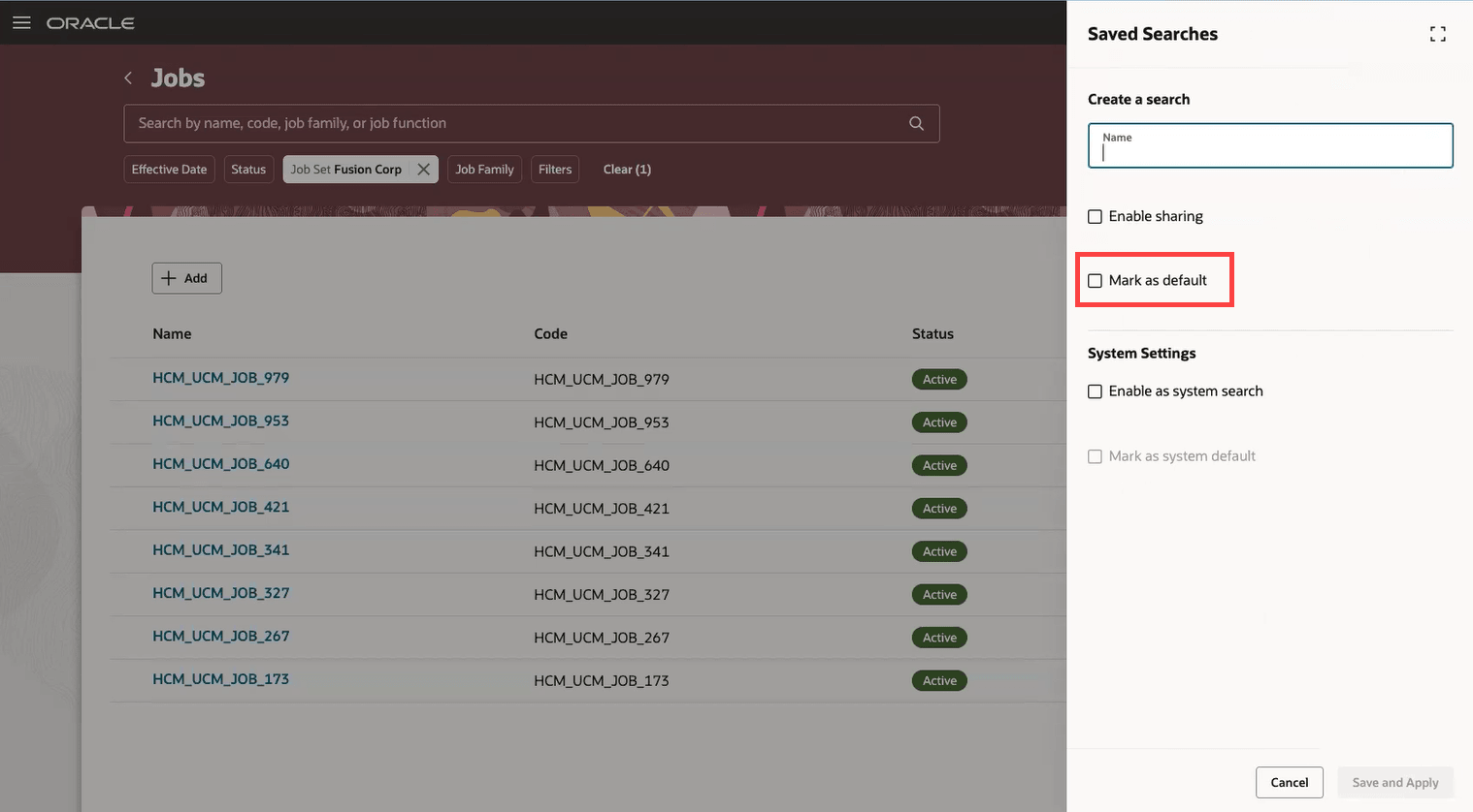 保存検索をユーザーのデフォルトとしてマーク