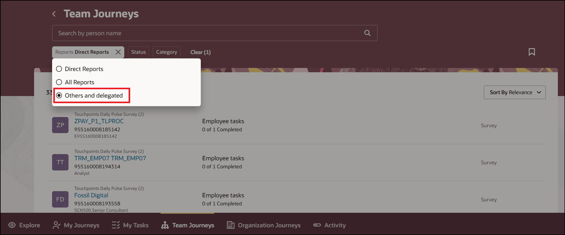 ロールに基づいて委任された個人を表示するためのフィルタ