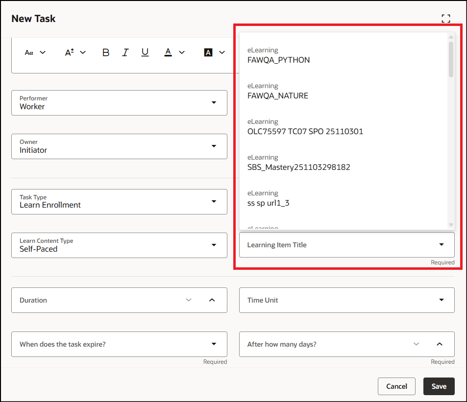 自己ペース用に自動的に移入される学習アイテム・タイトル
