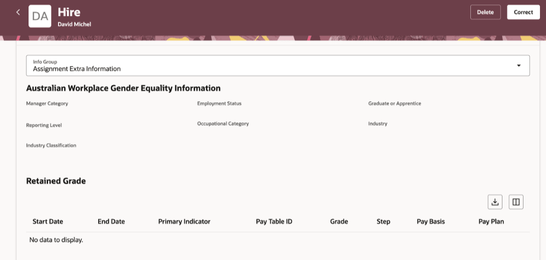 雇用詳細ページの「アサイメントおよびジョブ詳細」セクションに空のフィールドが表示されるようになりました